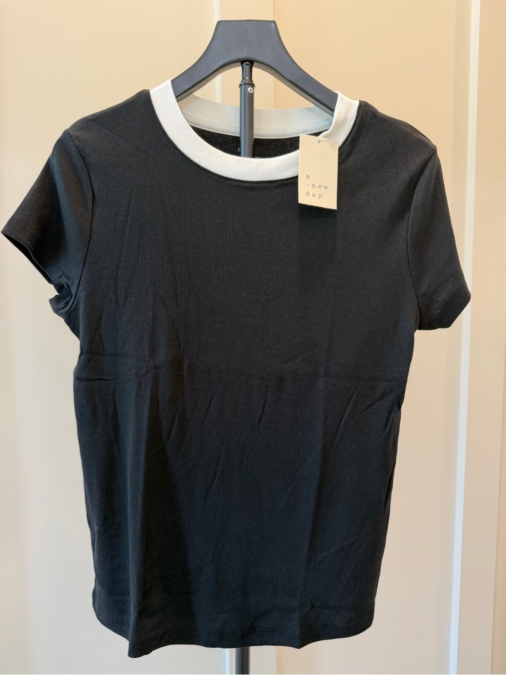 a new day Black Tee with White Contrast Collar